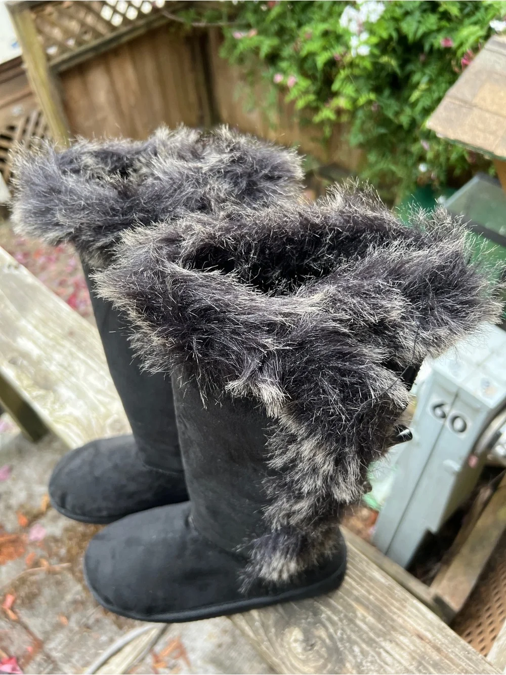 Black Faux Suede Fur Tall Winter Boots Ski Apres